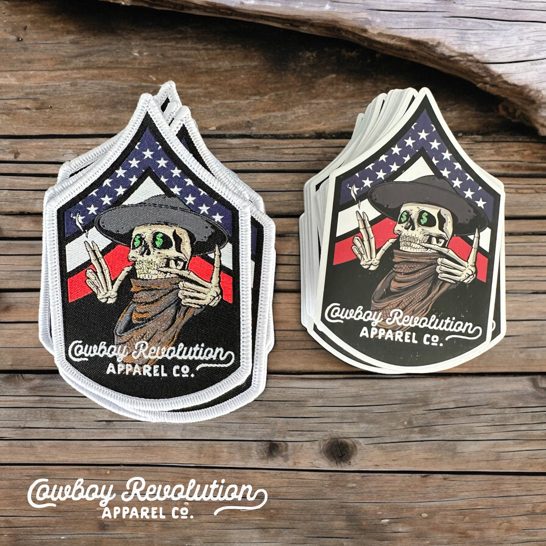 “American Gangster” Cowboy Revolution Apparel Co. Iron-On Patch & Sticker Set