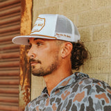 “Cowboy Hat” Patch Rope Trucker Hat - White