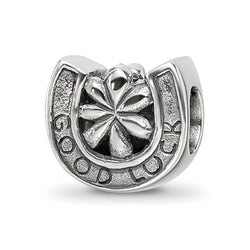 Good Luck Horseshoe Bead Charm in Antiqued Sterling Silver