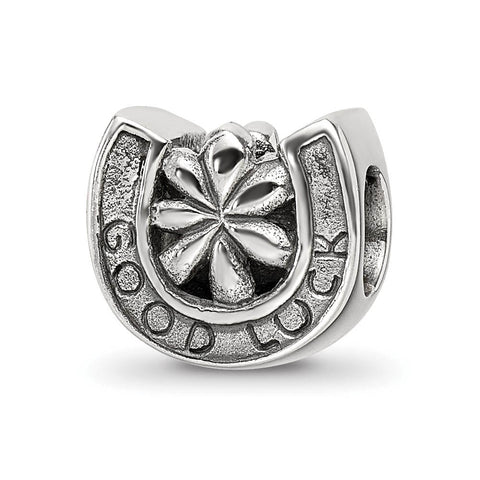 Good Luck Horseshoe Bead Charm in Antiqued Sterling Silver