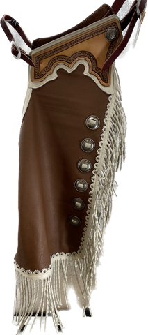 Medium Brown with Cream Fringe with Conchos