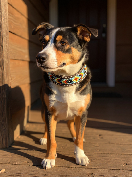 Epic Padded Leather Dog Collar with Beaded Design I