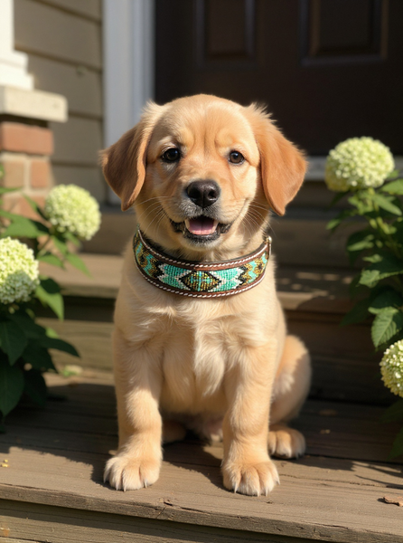 Epic Padded Leather Dog Collar with Beaded Design K