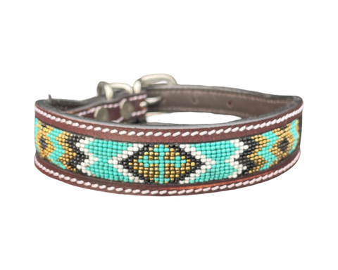 Epic Padded Leather Dog Collar with Beaded Design K