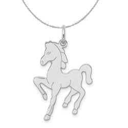 Sterling Silver Polished Prancing Horse Necklace