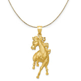 14k Yellow Gold Large Polished Galloping Horse Necklace
