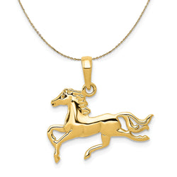 14k Yellow Gold Polished Running Horse Necklace