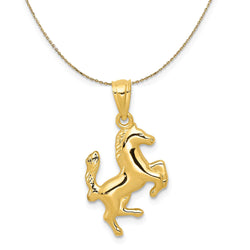14k Yellow Gold 2D Rearing Horse Necklace