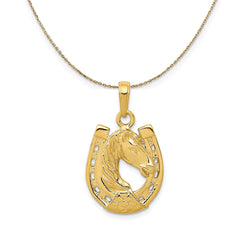 14k Yellow Gold Horse Head and Horseshoe Necklace