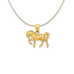 14k Yellow Gold Diamond-Cut Horse, 18mm (11/16 Inch) Necklace
