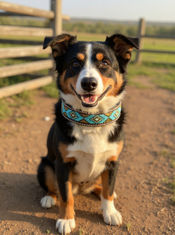 Epic Padded Leather Dog Collar with Beaded Design O