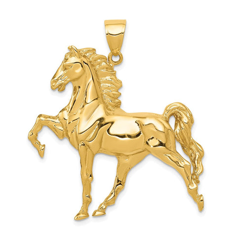 14k Yellow Gold Large Prancing Horse Pendant