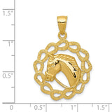 14k Yellow Gold Horse Head and Horseshoe Wreath Pendant, 24mm