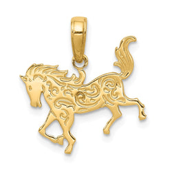 14k Yellow Gold Ornate Horse Pendant, 17mm