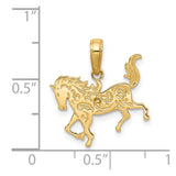 14k Yellow Gold Ornate Horse Pendant, 17mm