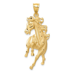 14k Yellow Gold Large Polished and Satin Galloping Horse Pendant
