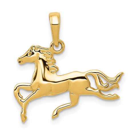 14k Yellow Gold Polished Running Horse Pendant, 20mm