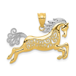 14k Yellow Gold and White Rhodium Two Tone Filigree Horse Pendant