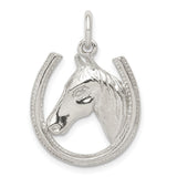 Sterling Silver Polished Horseshoe and Horse Head Pendant