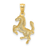 14k Yellow Gold 2D Rearing Horse Pendant