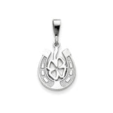 14k Yellow or White Gold Four Leaf Clover and Horseshoe Pendant, 15mm