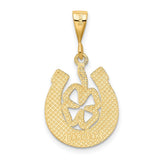 14k Yellow or White Gold Four Leaf Clover and Horseshoe Pendant, 15mm