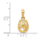 14k Yellow Gold Small Horse Head and Horseshoe Pendant, 9mm