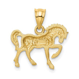 14k Yellow Gold Satin & Diamond-Cut Horse Pendant, 18mm (11/16 Inch)