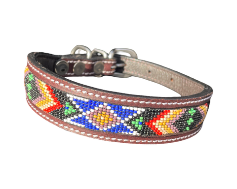 Epic Padded Leather Dog Collar with Beaded Design R