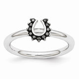 Rhodium Sterling Silver .11 Ctw Black Diamond 7mm Horseshoe Stack Ring