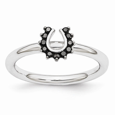 Rhodium Sterling Silver .11 Ctw Black Diamond 7mm Horseshoe Stack Ring
