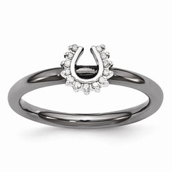 Black Plated Sterling Silver .07 Ctw Diamond 7mm Horseshoe Stack Ring