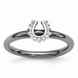Black Plated Sterling Silver .07 Ctw Diamond 7mm Horseshoe Stack Ring