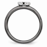 Black Plated Sterling Silver .07 Ctw Diamond 7mm Horseshoe Stack Ring