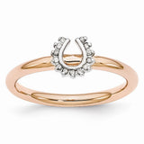 Rose Gold Tone Sterling Silver .07Ctw Diamond 7mm Horseshoe Stack Ring