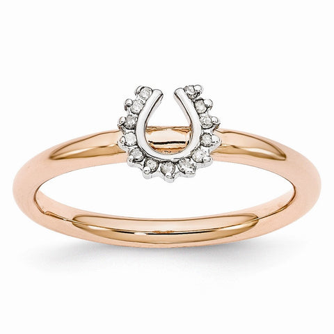 Rose Gold Tone Sterling Silver .07Ctw Diamond 7mm Horseshoe Stack Ring